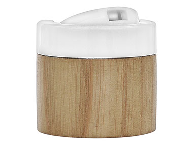 24/410 Finish, Brown/White, Caps, Dispensing, Wood Shell, Disc-Top, .246" Orf