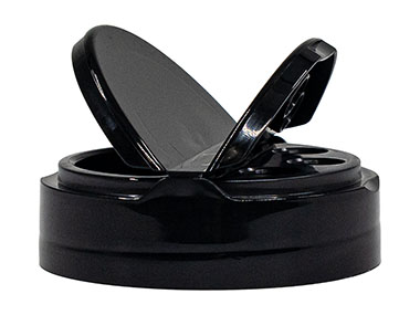 63/485 Finish, Black, Caps, Dispensing, Smooth, Dual Flap, Shaker/Spoon Style, HS Lnr