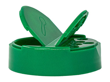 63/485 Finish, Green, Caps, Dispensing, Smooth, Dual Flap, Shaker/Spoon Style, Hs Lnr