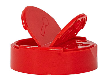 63/485 Finish, Red, Caps, Dispensing, Smooth, Dual Flap, Shaker/Spoon Style, Hs Lnr