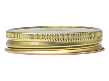 70/450 Finish, Gold, Caps, Metal, Ribbed Neck, Safety Button, Stacking Ring, Plastisol Lnr