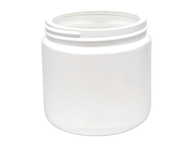 16 oz., 89/400 Finish, White, Jars, HDPE, Single Wall Round, Label Panel