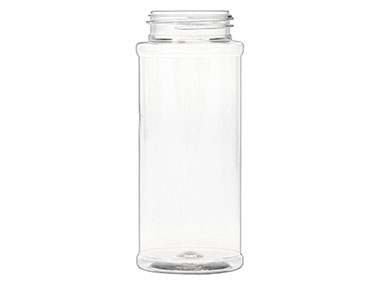 12 oz., 53/485 Finish, Clear, Jars, PET, Spice Style Cylinder Round, Label Panel
