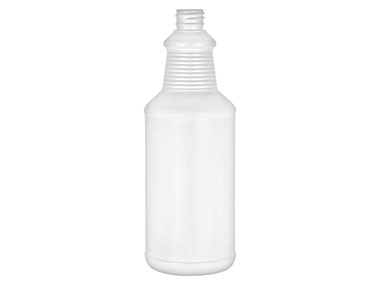 32 oz., 28/410 Finish, White, Bottles, HDPE, Carafe Style Round, Ringed Neck, Label Panel