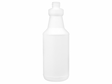 32 oz., 28/410 Finish, White, Bottles, HDPE, Carafe Style Round, Ringed Neck, Label Panel