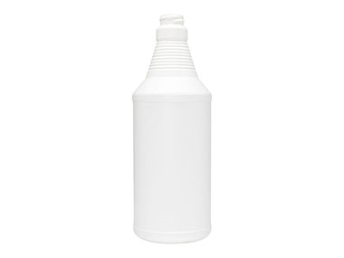 32 oz., 28/400 Finish, White, Bottles, HDPE, Carafe Style Round, Ringed Neck, Label Panel
