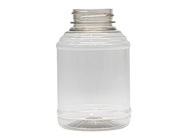 8 oz., 38/400 Finish, Clear, Bottles, PET, Honey Style Round, Ribbed Shoulder, Label Panel