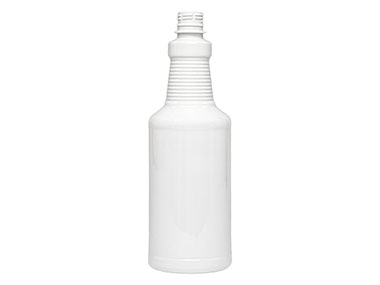 32 oz., 28/410 Finish, White, Bottles, PET, Carafe Style Round, Ringed Neck, Label Panel