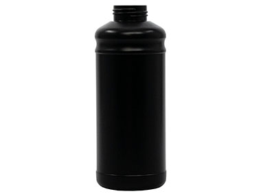 34 oz., 45/445 Finish, Black, Bottles, HDPE, Round, Indented Shoulder, Label Panel