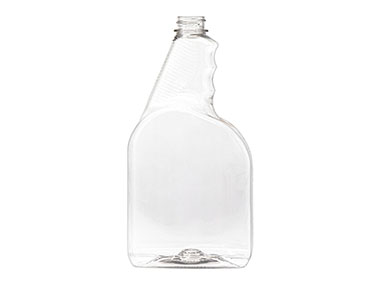 32 oz., 28/400 Finish, Clear, Bottles, Pet, Trigger Oblong, Ribbed Neck, Pistol Grip