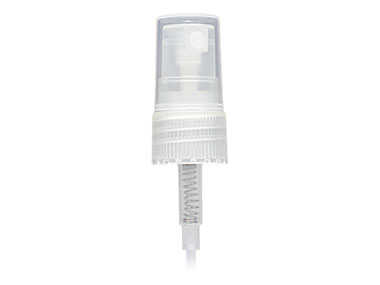 18/410 Finish, Natural, Sprayers, Fine Mist, Fine Ribbed, Clear PP Hood, 3 1/4" DT