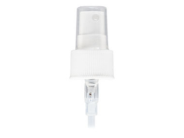 24/410 Finish, White, Sprayers, Fine Mist, Fine Ribbed, Clear Hood, 4 7/8" DT