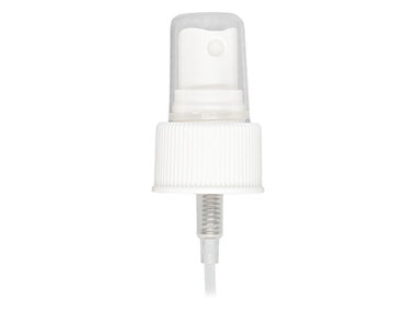 24/410 Finish, White, Sprayers, Fine Mist, Fine Ribbed, Clear Hood, 4 1/4" Dt