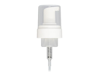43mm Finish, White, Pumps, Foamer, Clear Hood, 7 1/4" Dt