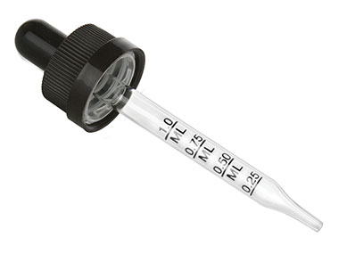 20/400 Finish, Black, Droppers, CRC, Fine Ribbed, 2 3/4" Glass Pipette