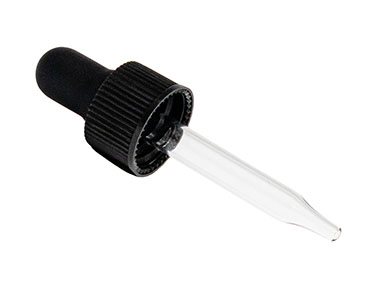 13/425 Finish, Black, Droppers, Fine Ribbed, 1 9/16" Glass Pipette
