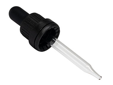 18mm TE Finish, Black, Droppers, Fine Ribbed, 2 13/16" Glass Pipette