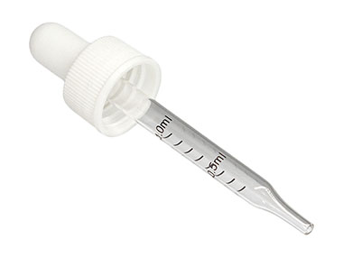 20/400 Finish, White, Droppers, Fine Ribbed, 2 3/4" Glass Pipette