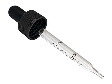 20/400 Finish, Black, Droppers, Fine Ribbed, 3 3/8" Glass Pipette