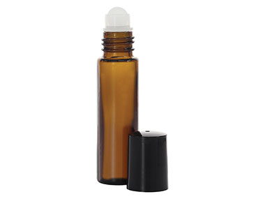 10 mL, 16mm Finish, Amber/Black, Sets, Bottles/Caps, Glass, Roll-On Style Cylinder Round