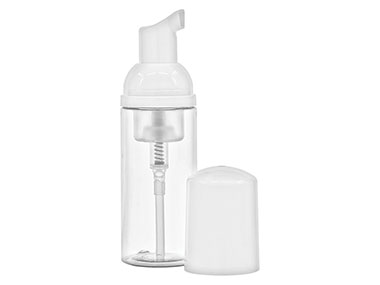 50 mL, 30mm Finish, Clear/White, Sets, Bottles/Pumps, PET, Foamer Style Cylinder Round