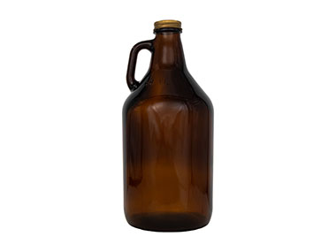 64 oz., 38/400 Finish, Amber/Gold, Set, Bottles/Caps, Glass, "growler" Round; Caps, Ribbed