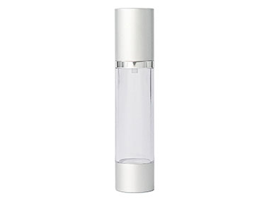 50 mL, 20 Mm Finish, Clear/Silver, Sets, Bottles/Pumps/Overcaps, Other, Airless, Cylinder Round